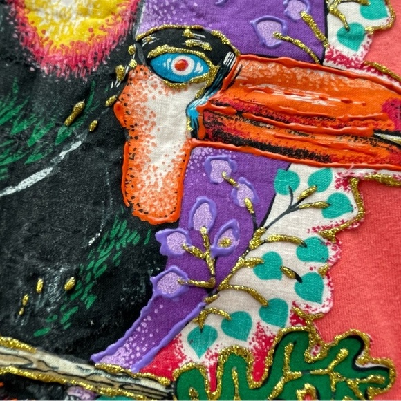 Vintage 80’s Artisan Toucan Birds Hand Painted Iron On T Shirt - Picture 9 of 14
